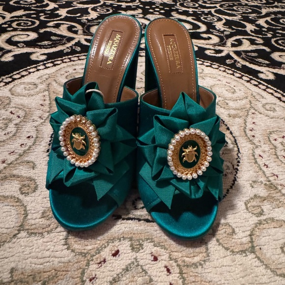 Aquazzura Shoes - New Aquazzura Luxurious Green Embellished Mules Size 38.5